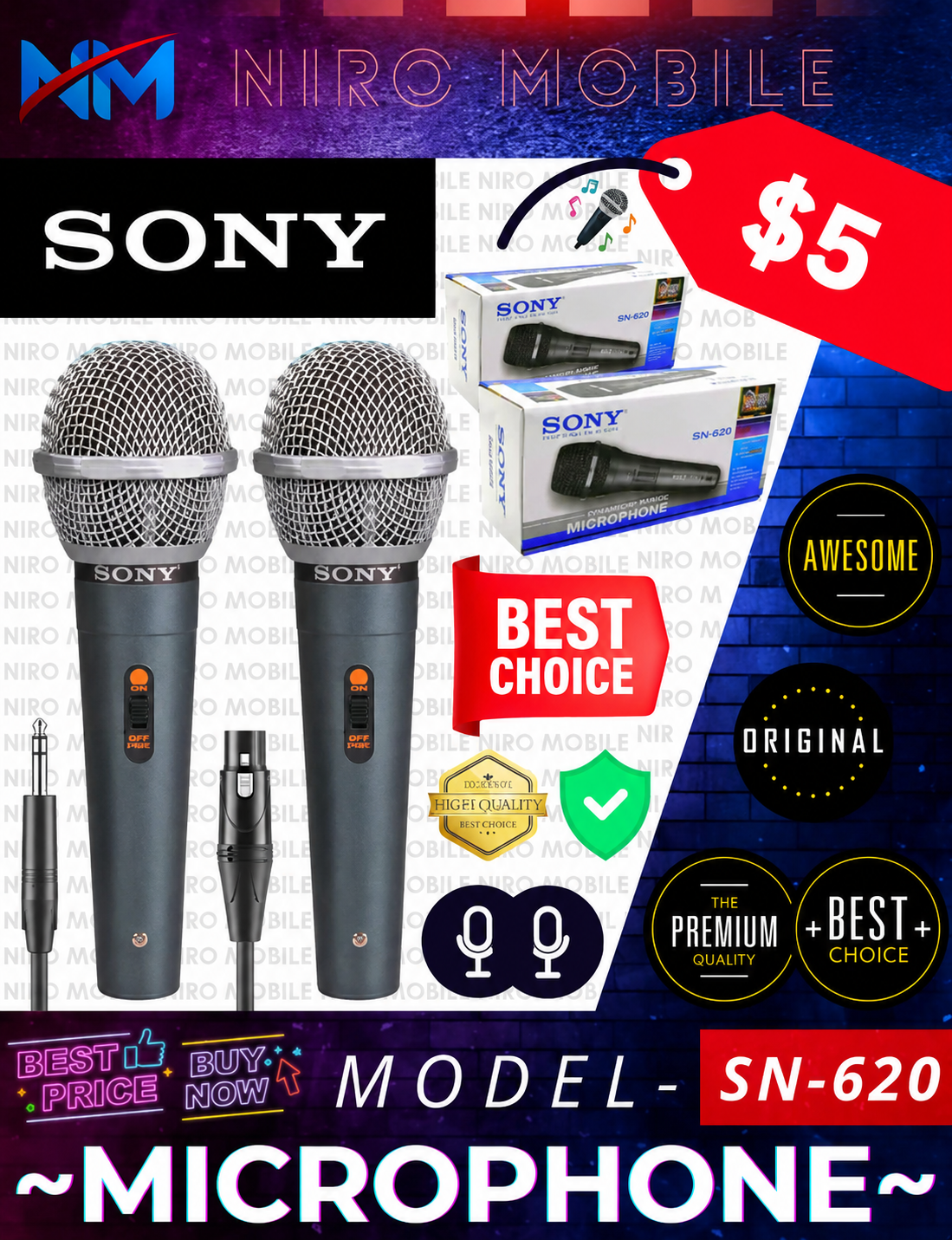 SONY SN-630 Professional Dynamic Microphone Karaoke Mic Sony Mic